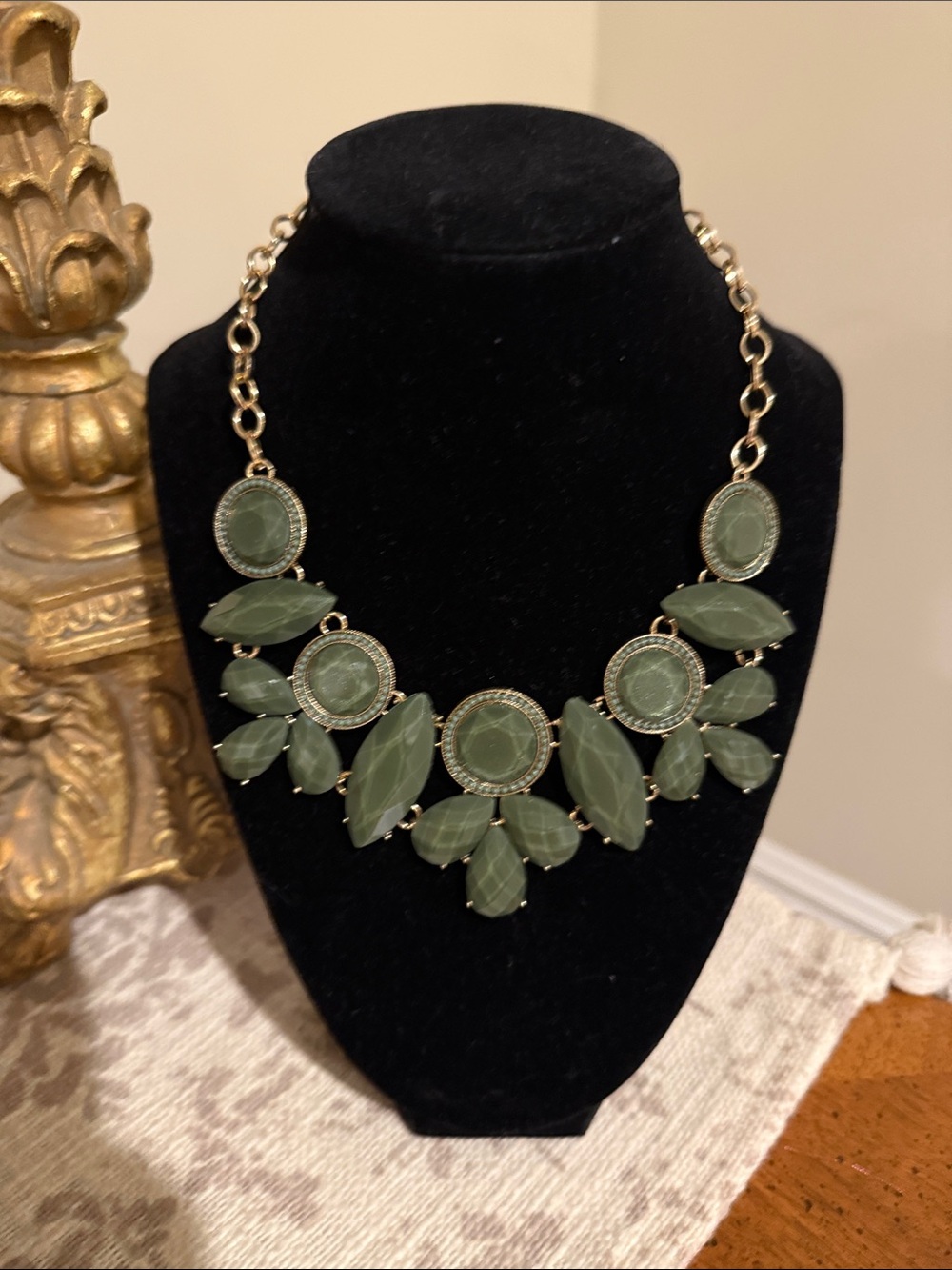 Gold-Tone Green Statement Bib Necklace